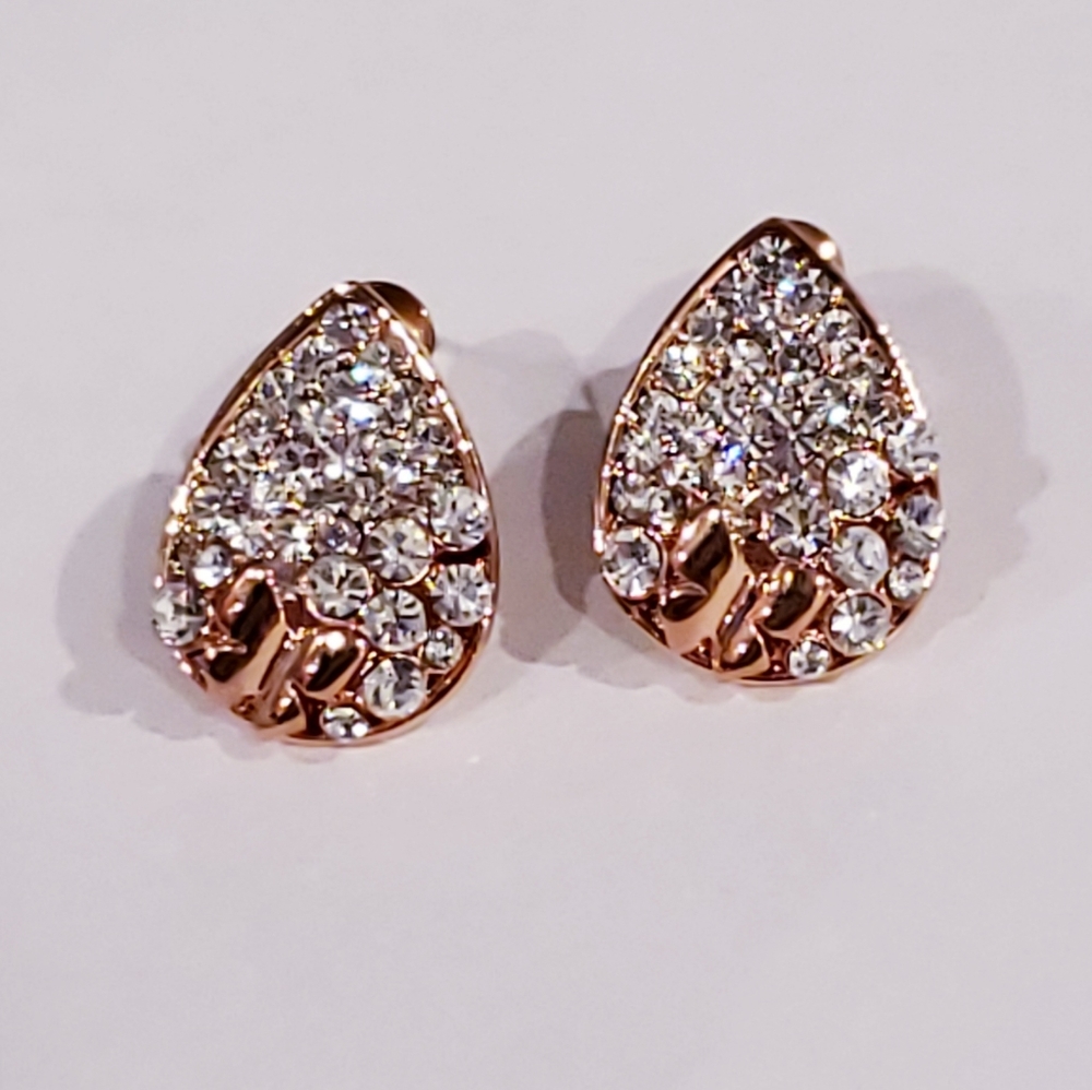 Antique Rose Gold With CZ Crystal Earrings